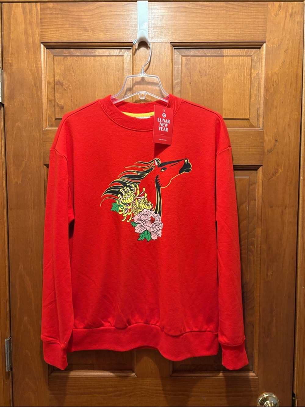 Red Lunar New Year Sweatshirt with Yellow Accents